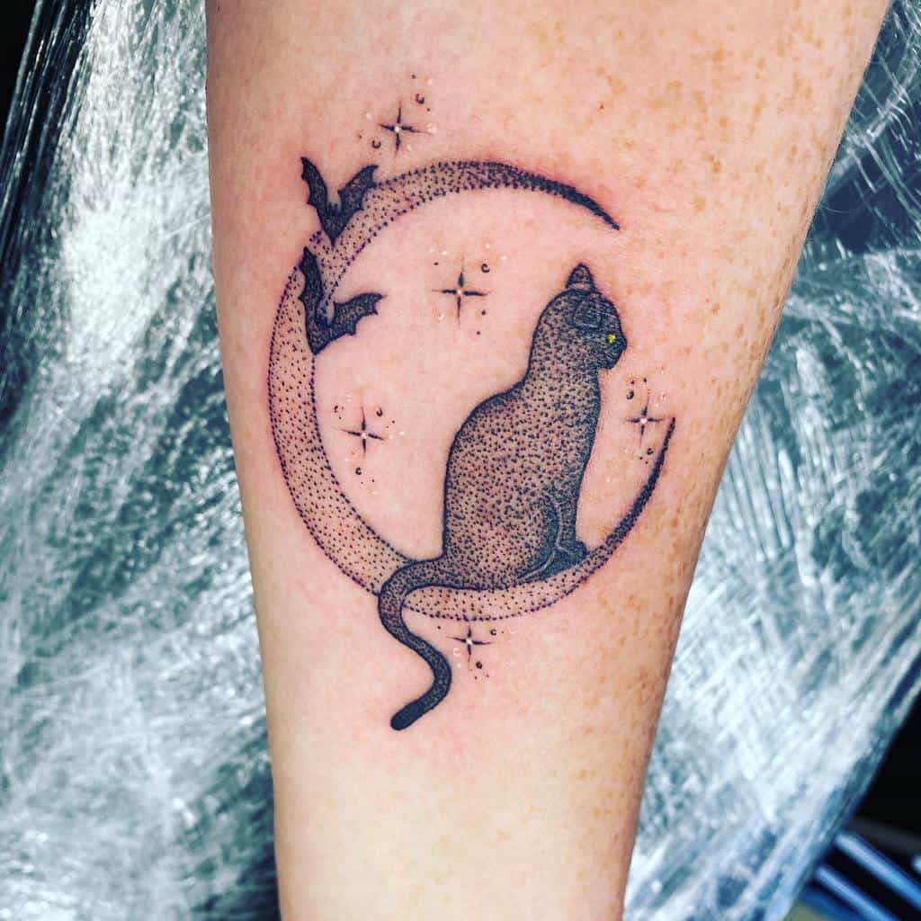 Black Cat with Moon Tattoo queennoreennoreen