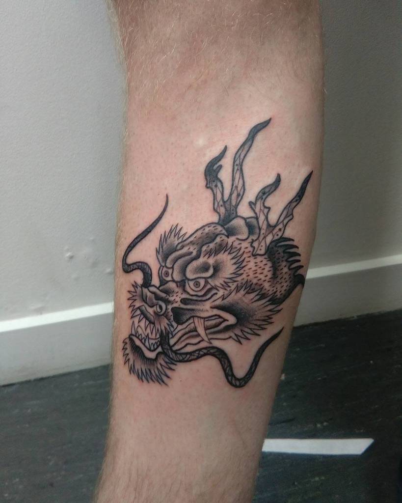 Black Dragon Head Tattoo tattoosby_joseph