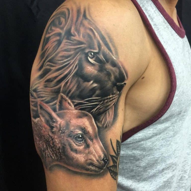 Lion And Lamb Tattoo Design Ideas   Black Lion And Lamb Tattoo Ogrejoe 768x768 