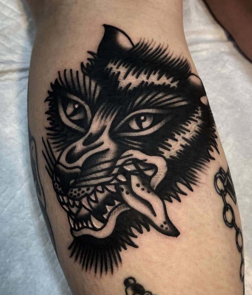 Black Traditional Wolf Tattoo alxgracia