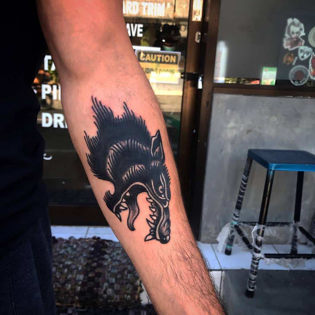 Black Traditional Wolf Tattoo sikkboy.tattoo.bali