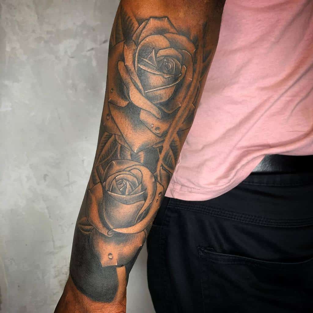 Black and White Flower Tattoo Sleeve five_knives_tattoo