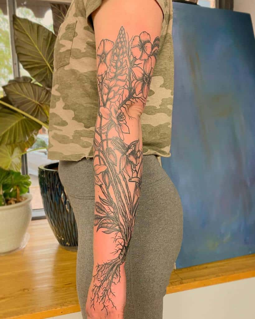 Black and White Flower Tattoo Sleeve isaiahpatton_atdawn_