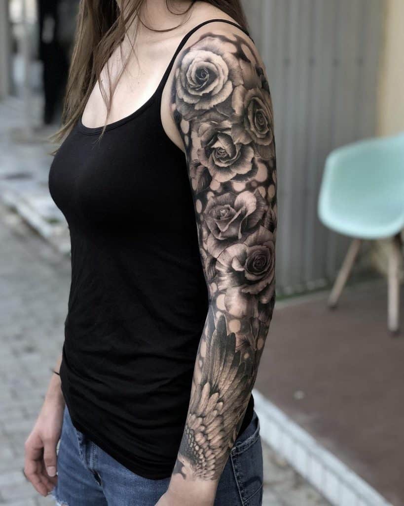 60 Amazing Sleeve Tattoos For Women   Black And White Sleeve Tattoos For Women Holytomo 1229x1536 