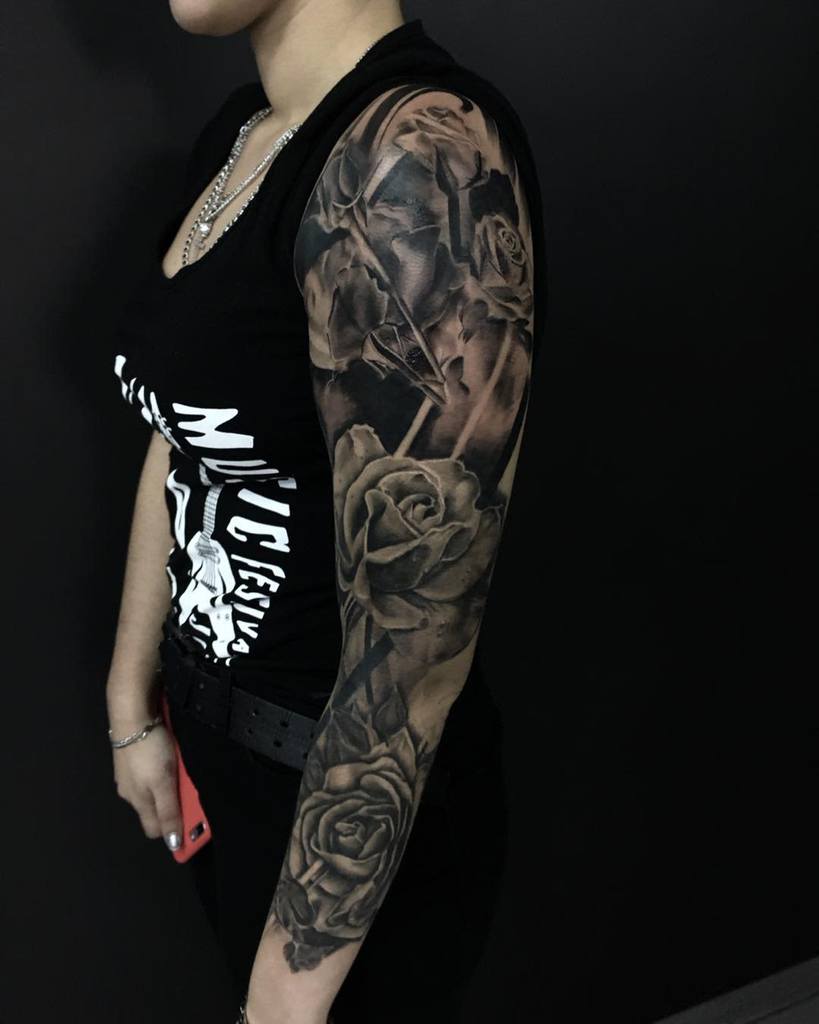 Black and White Sleeve Tattoos for Women tattooire