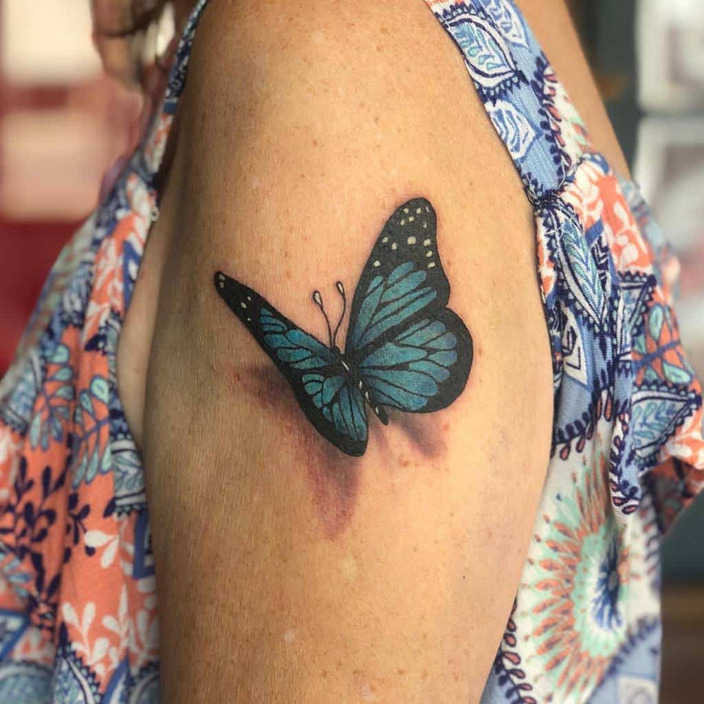 Blue 3D Butterfly Tattoo beccashawtattoos