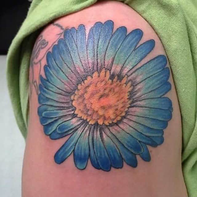 Blue Aster Flower Tattoo solidtattootx