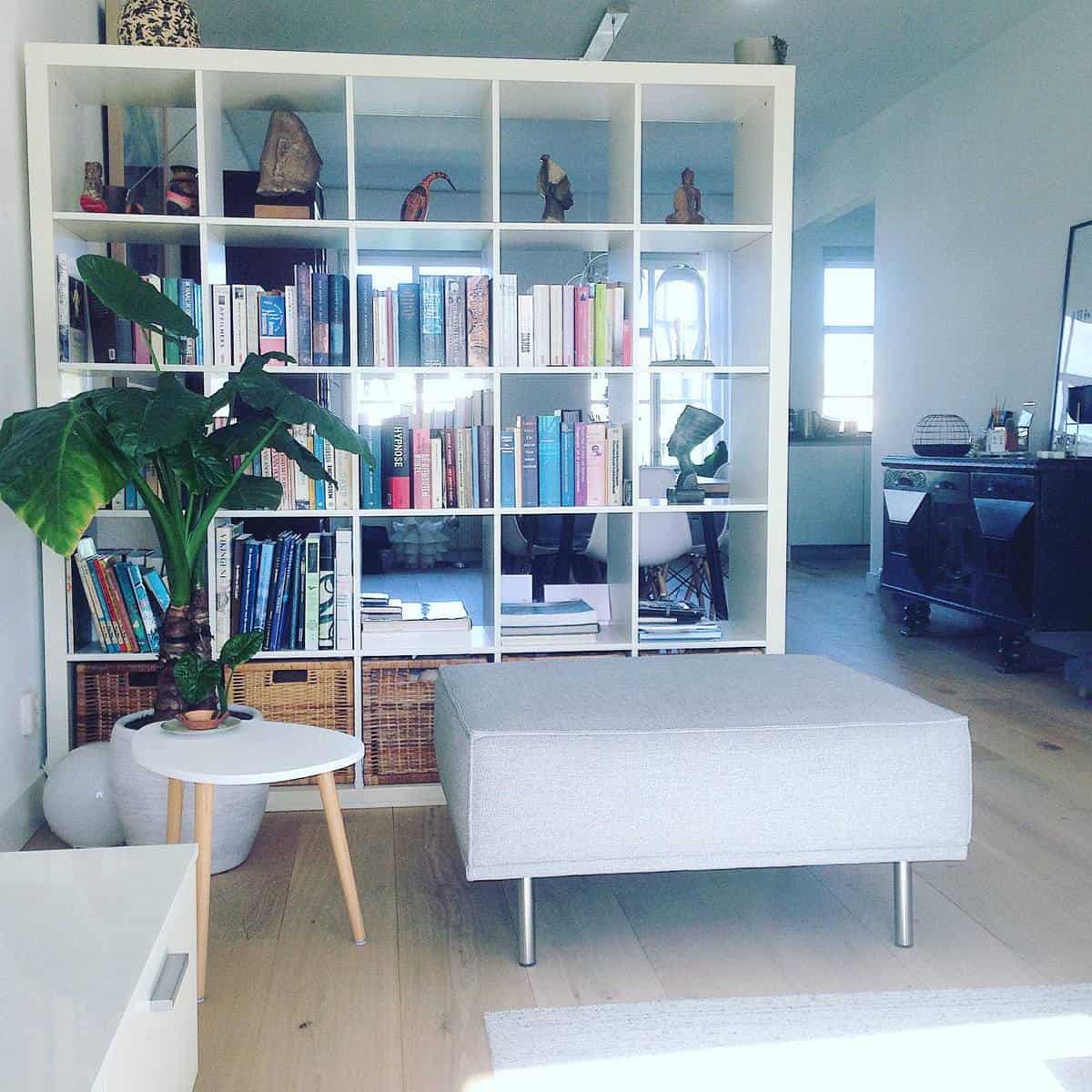 temporary white bookcase divider