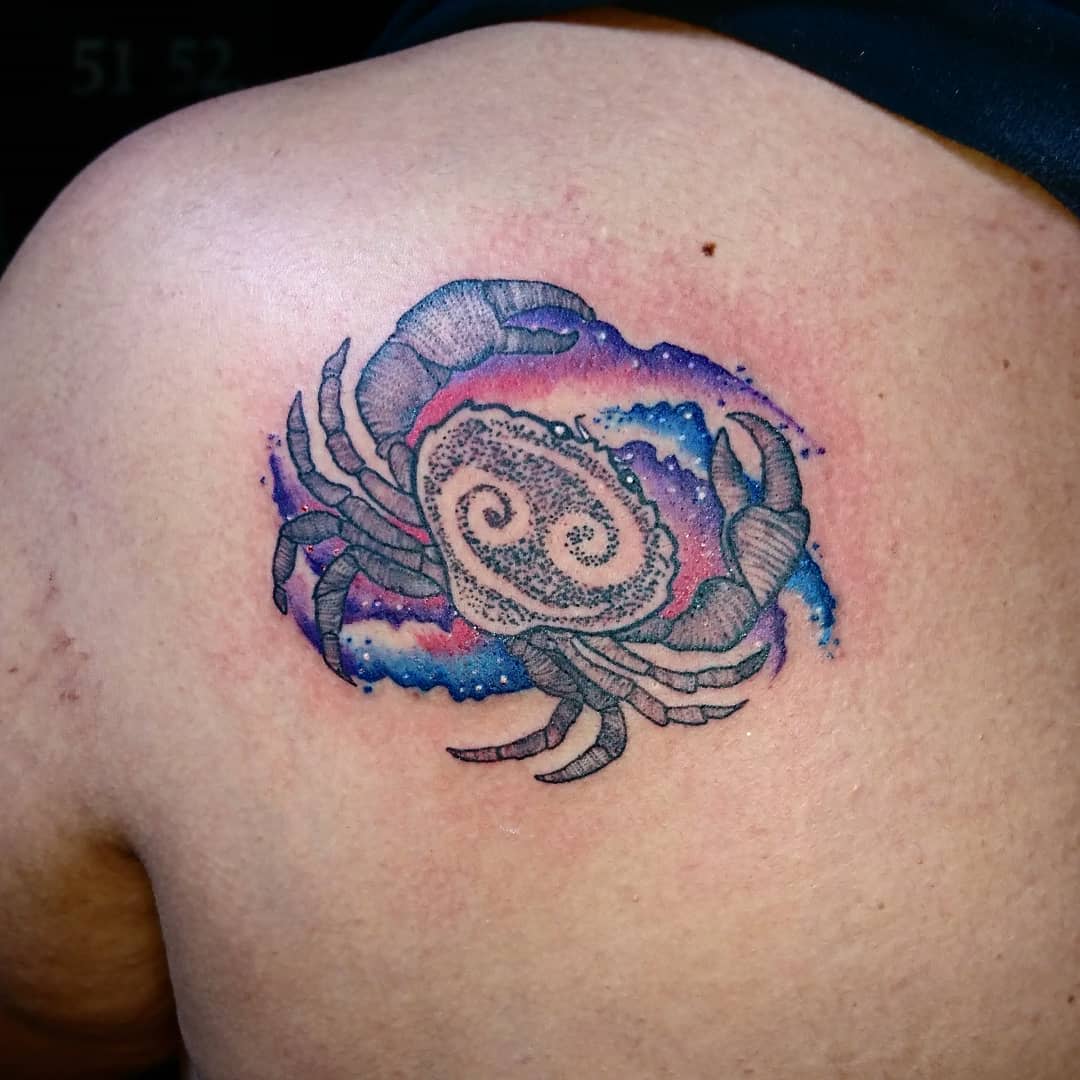 Tatuaje De Acuarela Del Zodiaco Cáncer -almarosatattoo