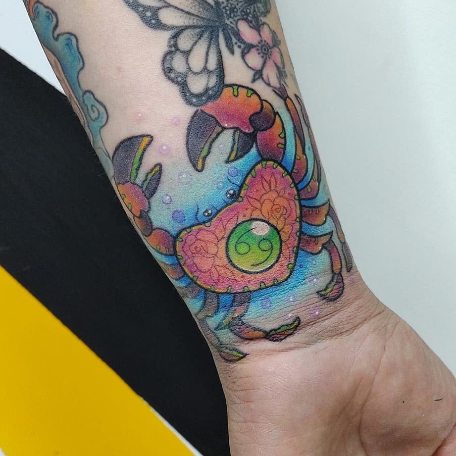 Tatuaje de acuarela del zodiaco Cáncer -ivana.ibar