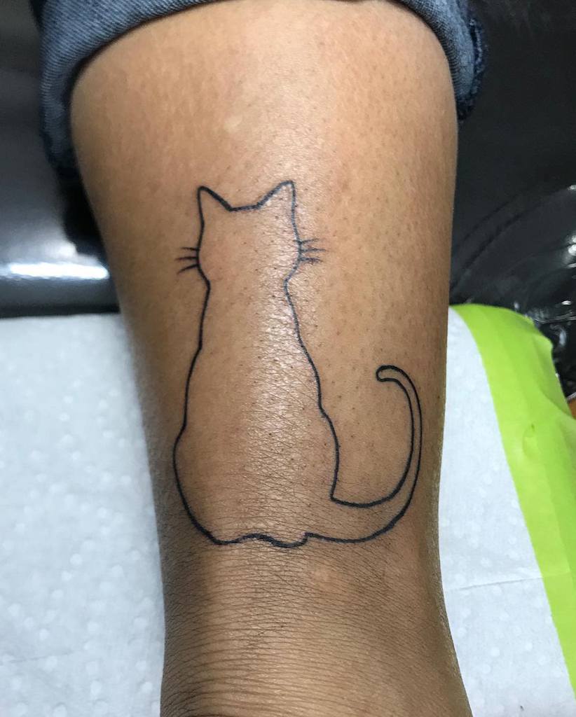 Cat Outline Ankle Tattoo ec_artisticflow