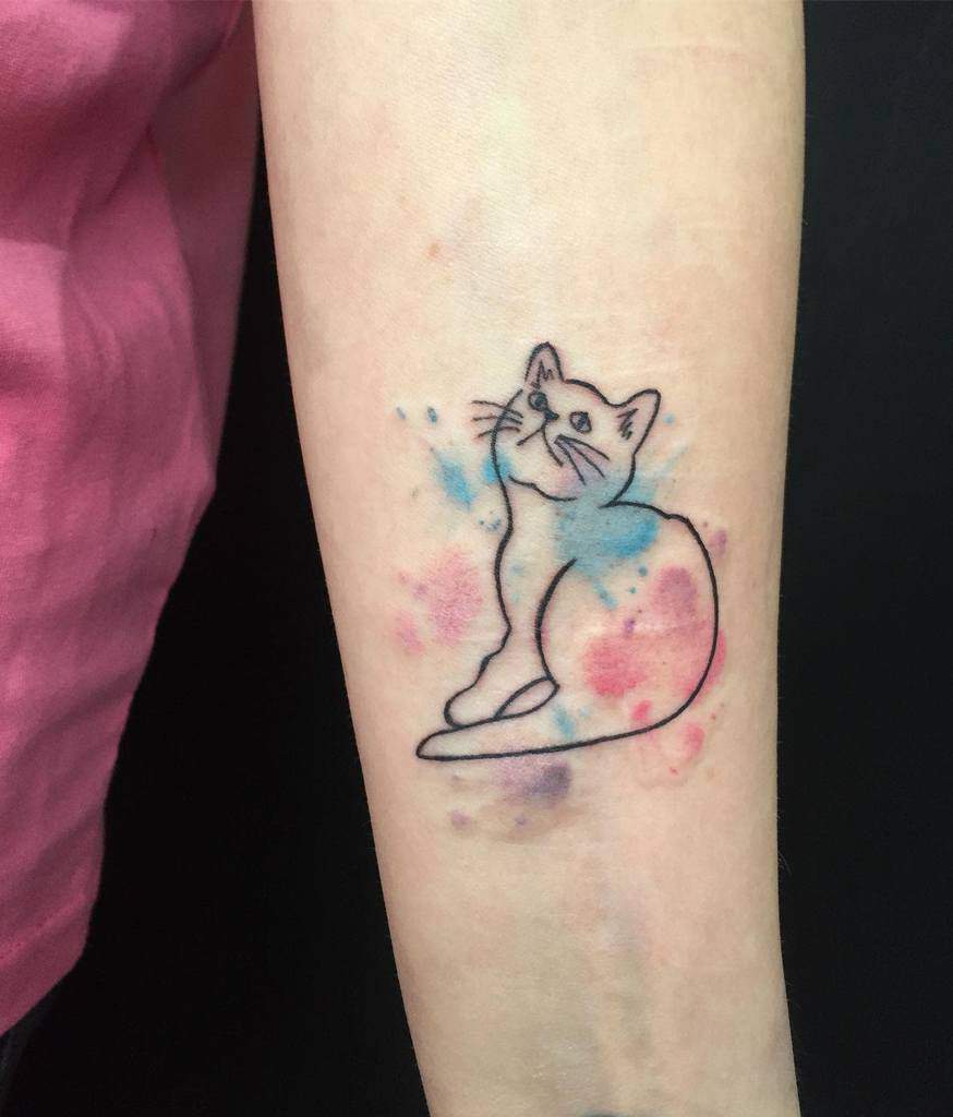 Cat Outline Forearm Tattoo natalia_theabbey