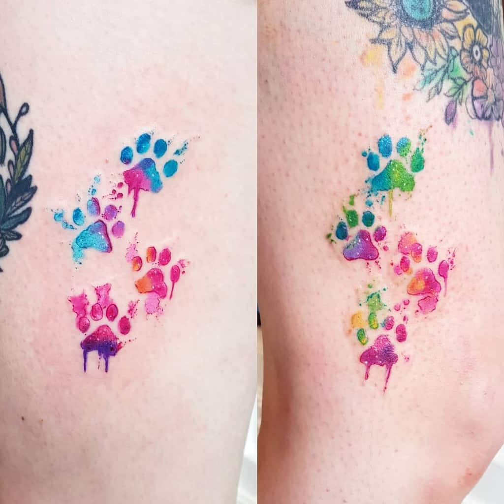 dog paw print watercolor tattoo