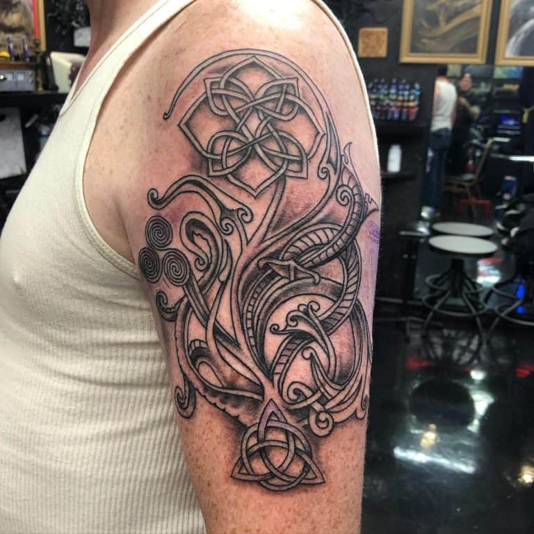 69 Cool Celtic Tribal Tattoo Ideas 2024 Inspiration Guide   Celtic Tribal Shoulder Tattoo Chrismorillotattoo 768x768 