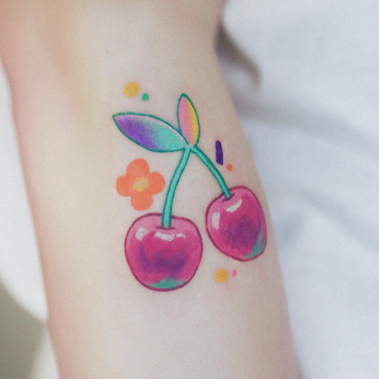 Cute Cherry Tattoo -overeasy_tattoo
