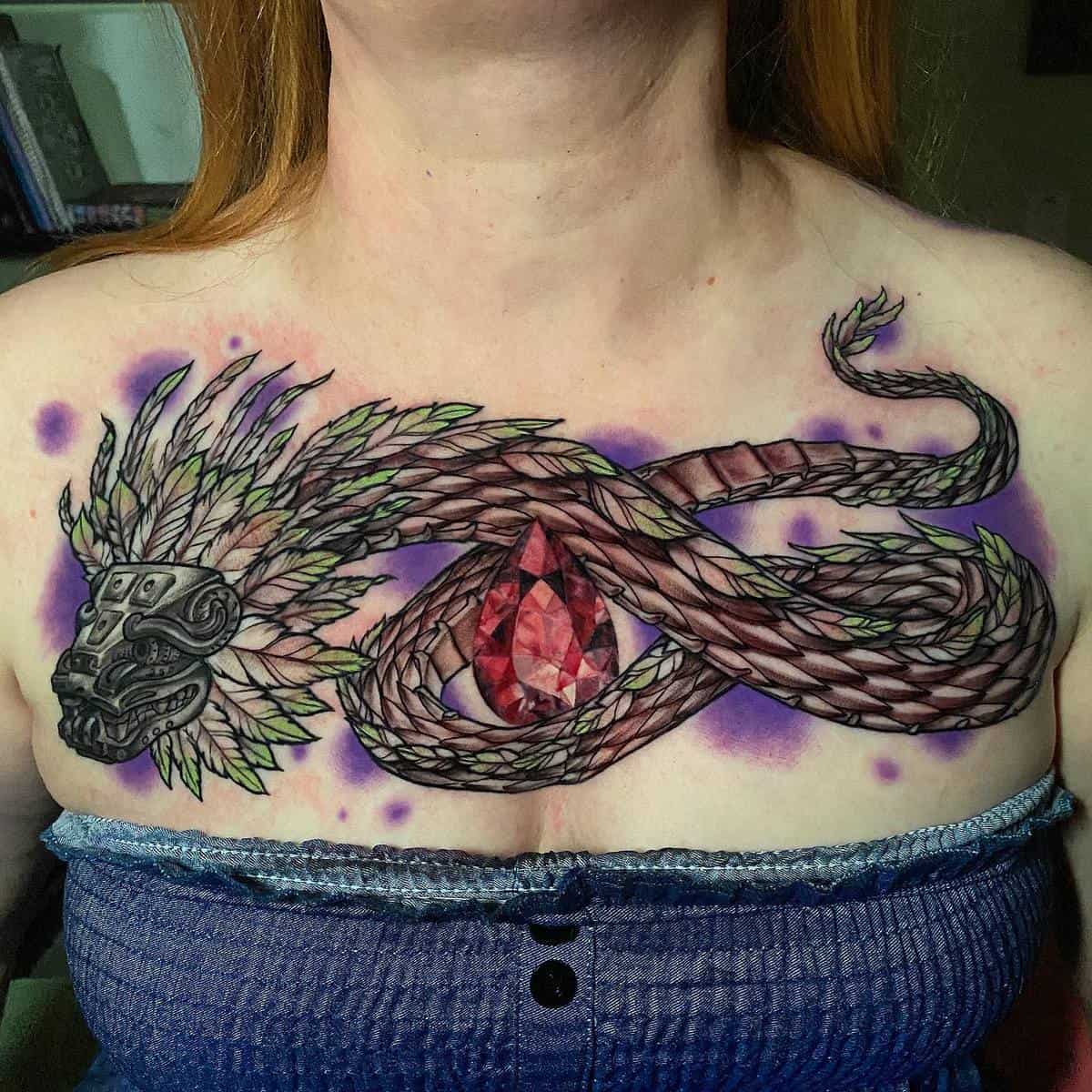 Tatuaje De Quetzalcóatl En El Pecho -awatkinstattoos