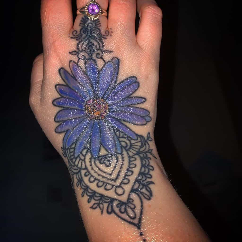 Colored Hand Tattoo Women Aster Rosie