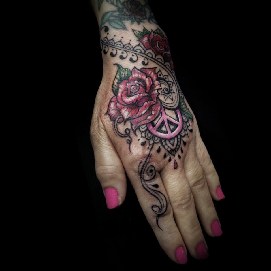 Colored Hand Tattoo Women Tashiko