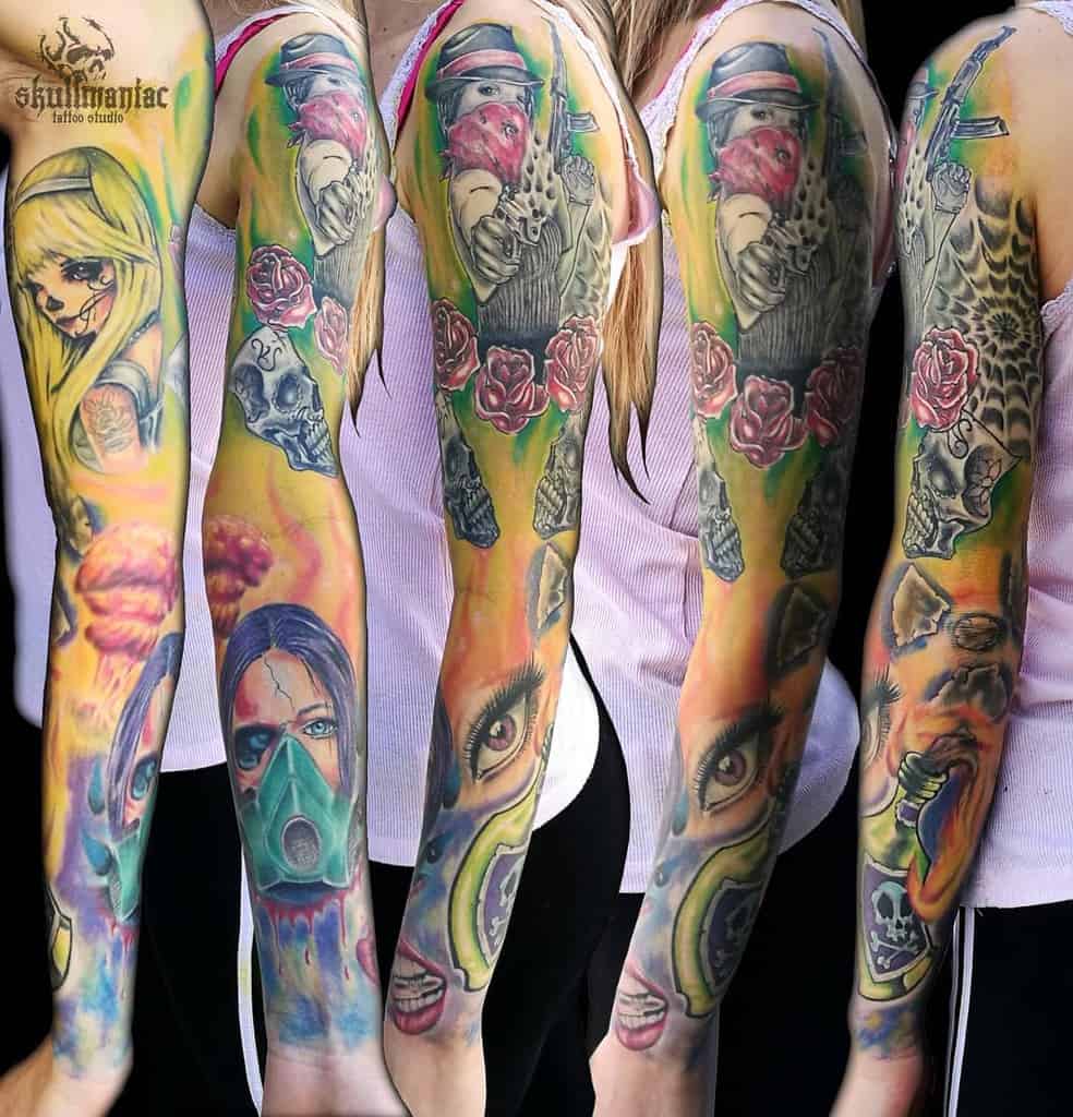 Colorful Sleeve Tattoos for Women albinoskullmaniac