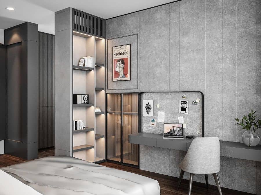contemporary gray study bedroom 