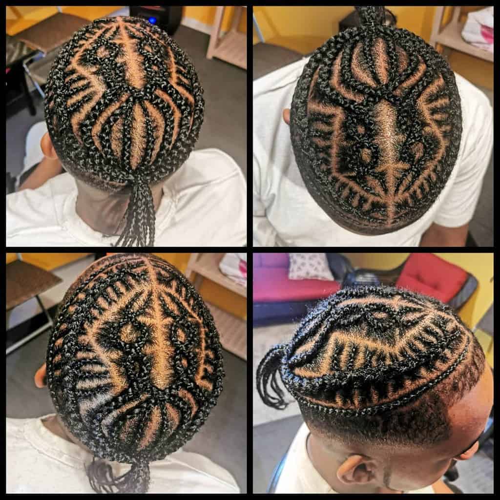 Cornrows Hairstyle With Intricately Styled Cornrows. Ideal For All Face Shapes Apart From Long Face