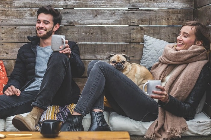 Laughing Couple With Dog