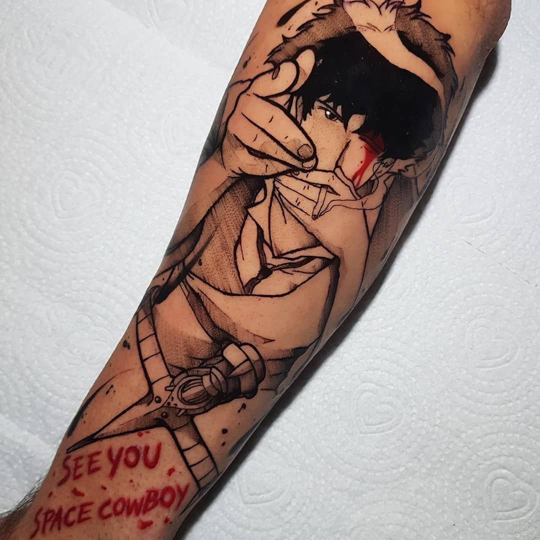 Dennis Cortés on Twitter New tattoo done Panel of Spike and Julia from  my favorite anime Cowboy Bebop Big thank you to Mushu for coming from  France to get this done 
