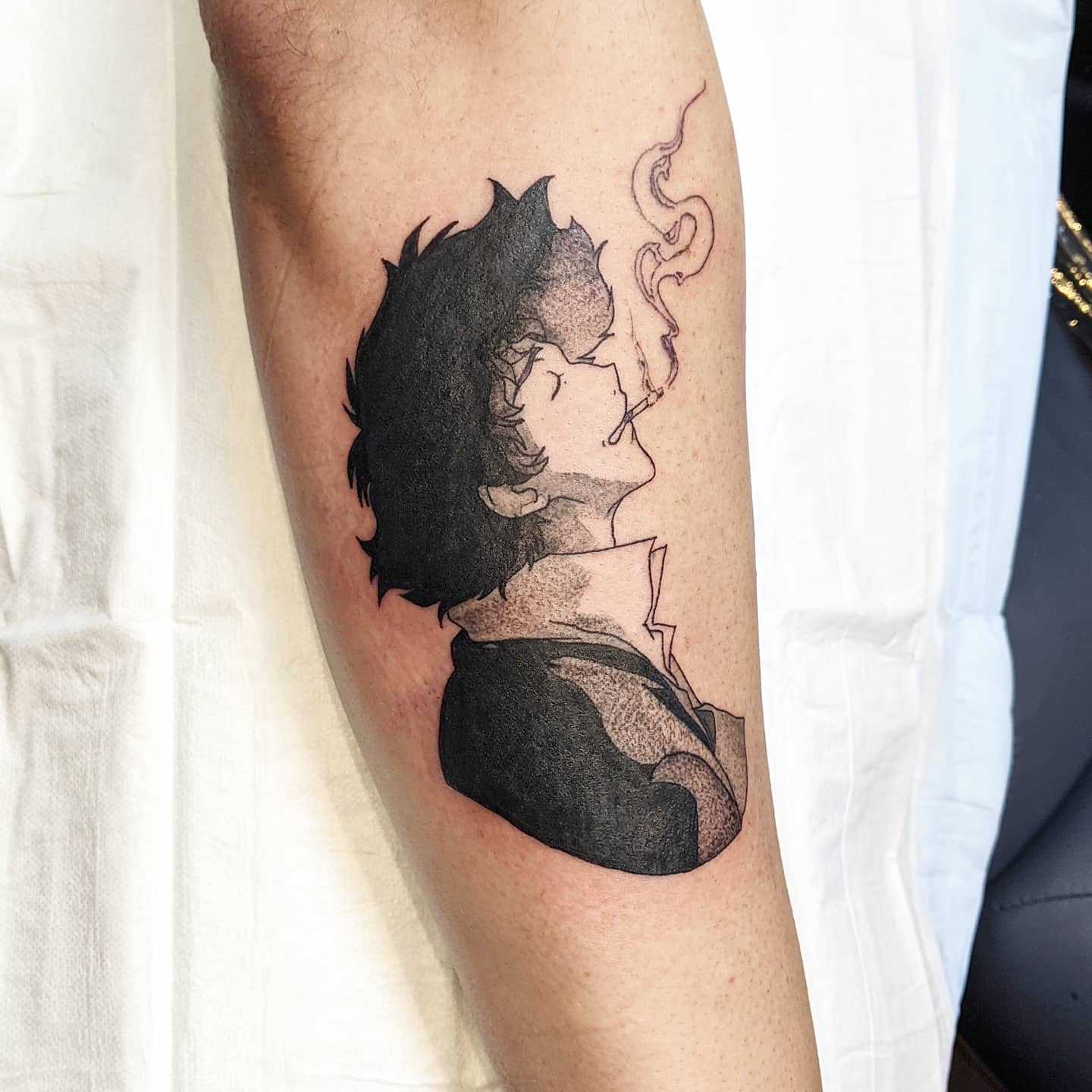 Spike Spiegel tattoo I did 2 days ago...give me some constructive criticism  : r/cowboybebop