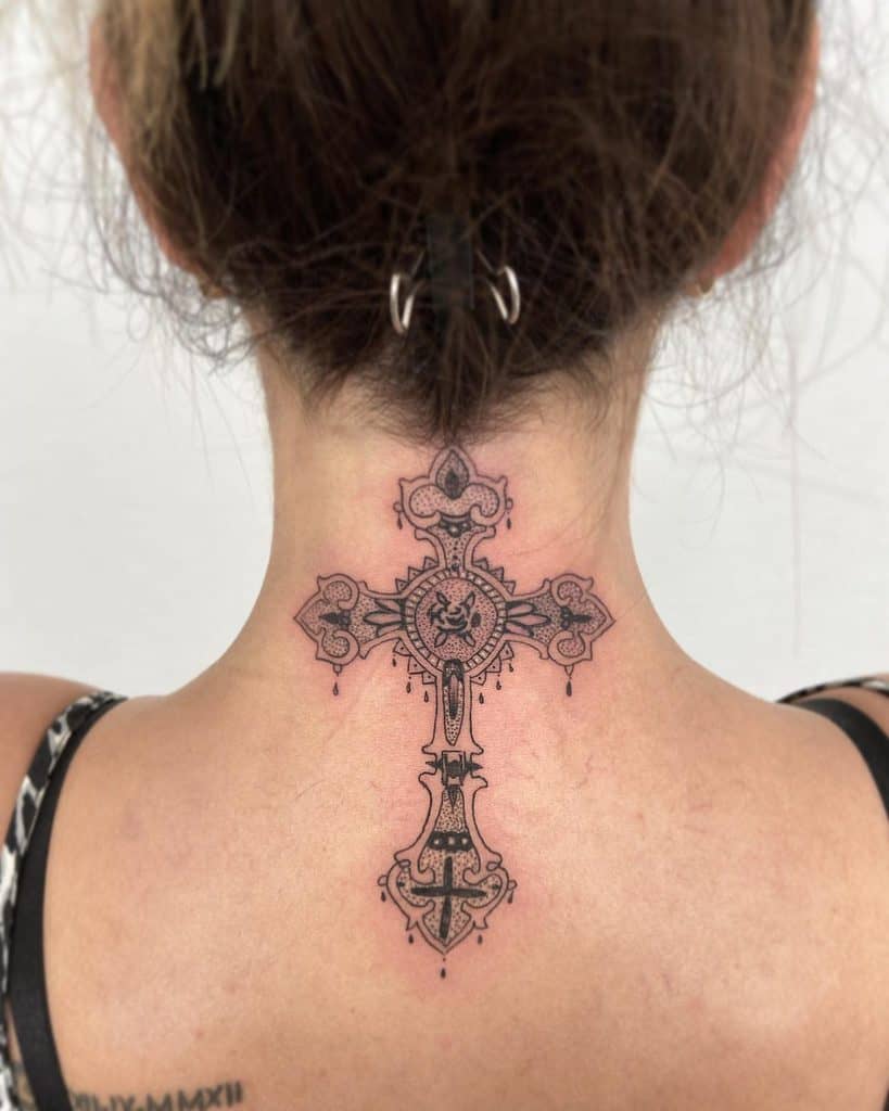 35 Spiritual Cross Neck Tattoos