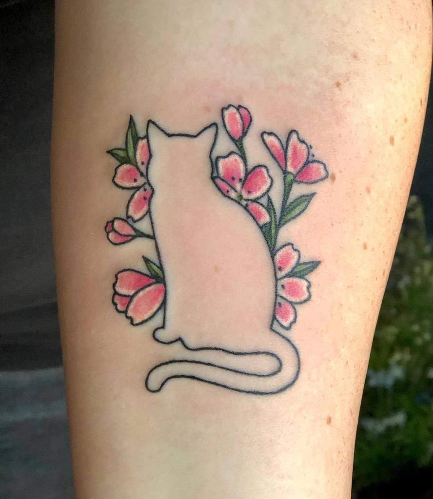 Cute Cat Outline Tattoo freebirdtattoonj
