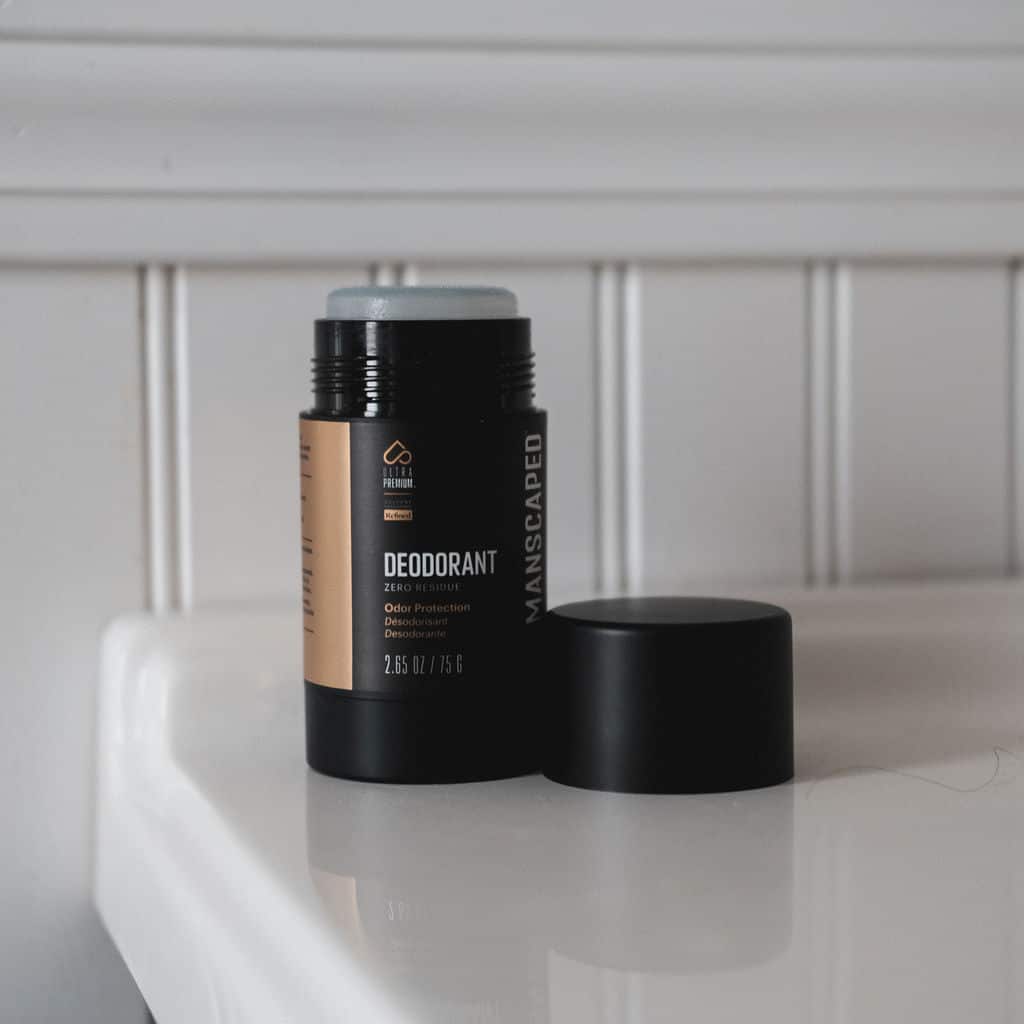 Manscaped Ultra Premium Collection Deodorant on Bathroom Counter