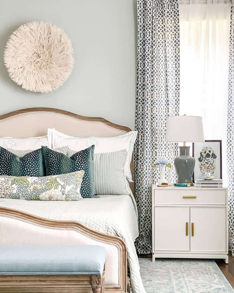 elegant bedroom white nightstand gray lamp