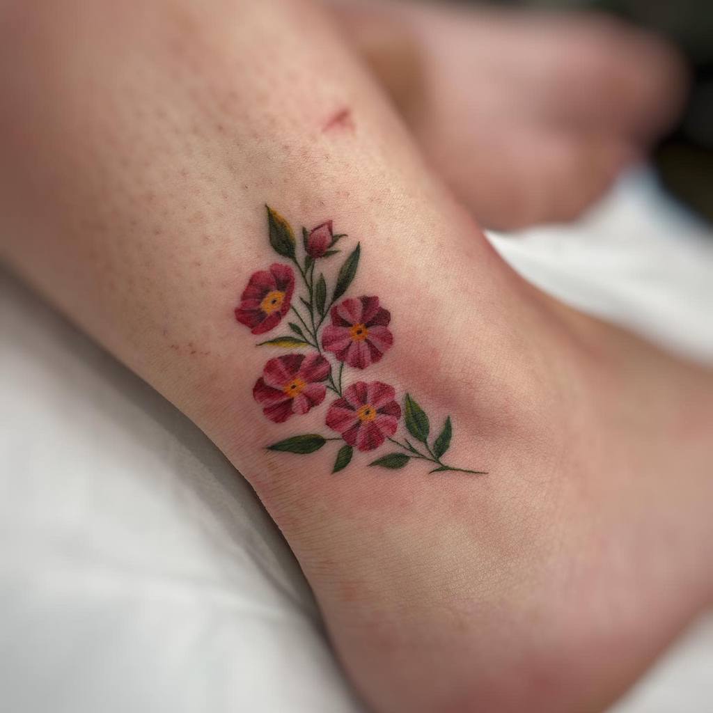 Tatuagens de flores delicadas no tornozelo sarajanetattoo