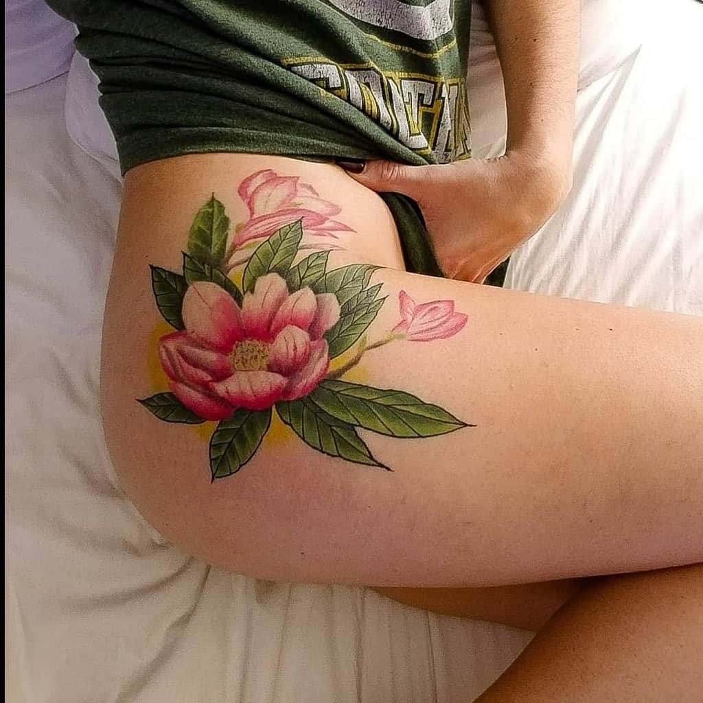 Delicate Flower Hip Tattoos smerkoneart