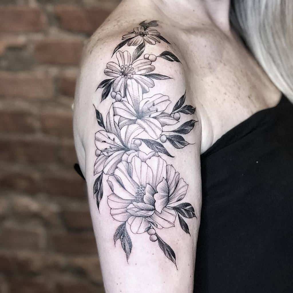 Delicate Flower Shoulder Tattoos 2 konxatattoo