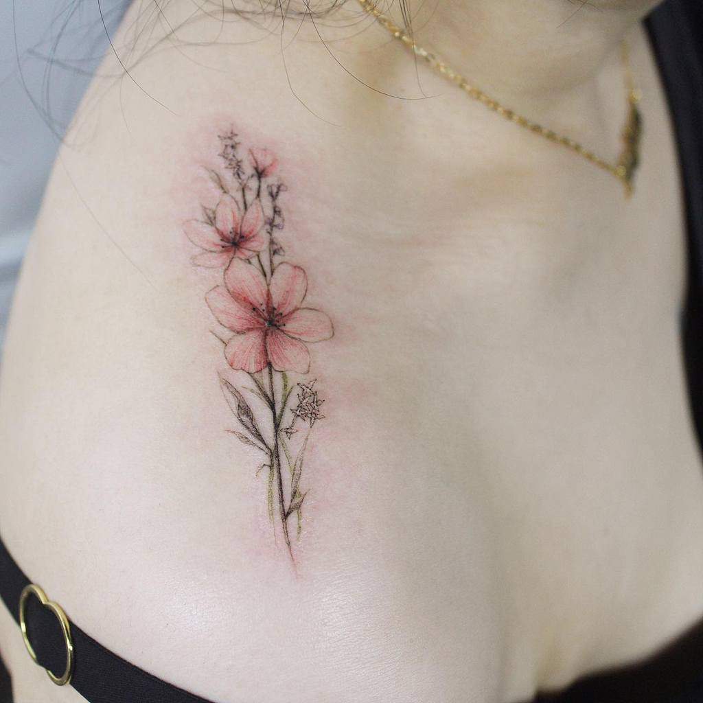 Delicate Flower Shoulder Tattoos tattooist_giho_