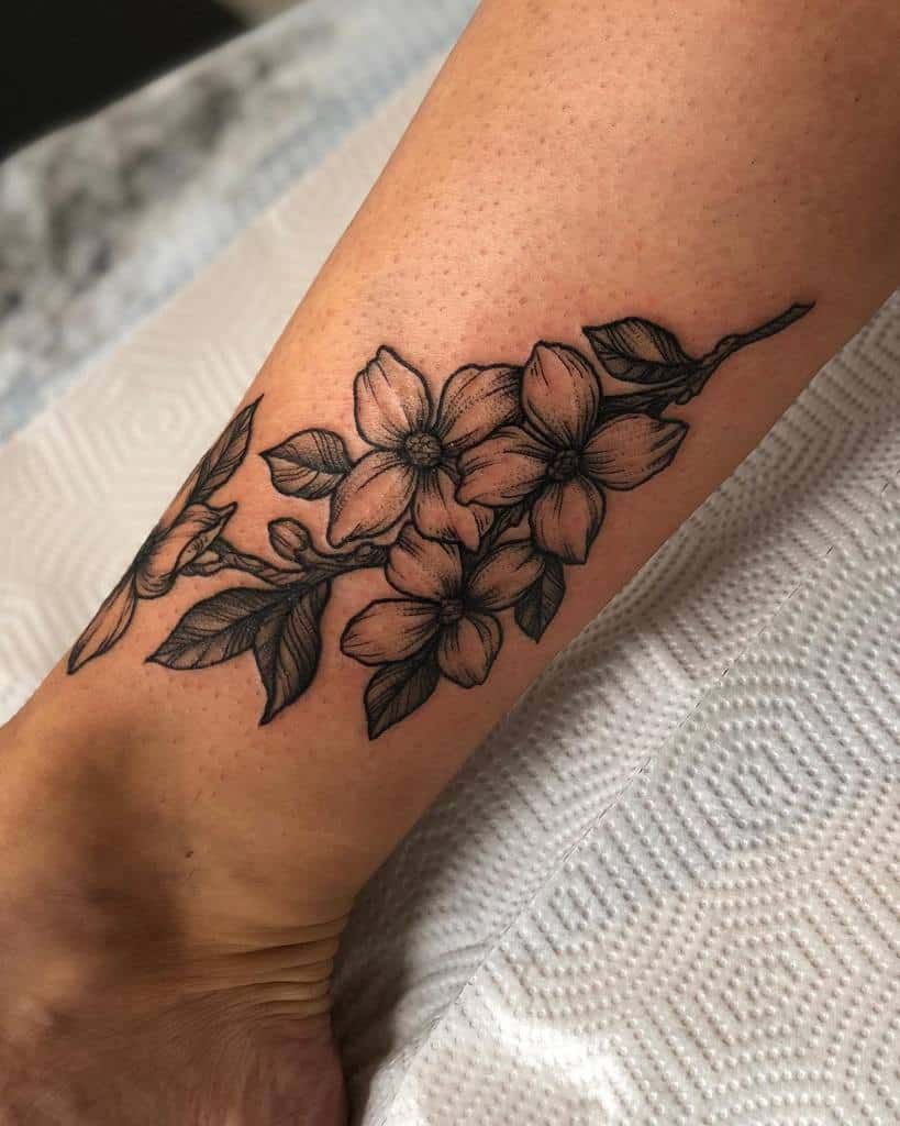 Dogwood Flower Ankle Tattoo 2 hillary_blair