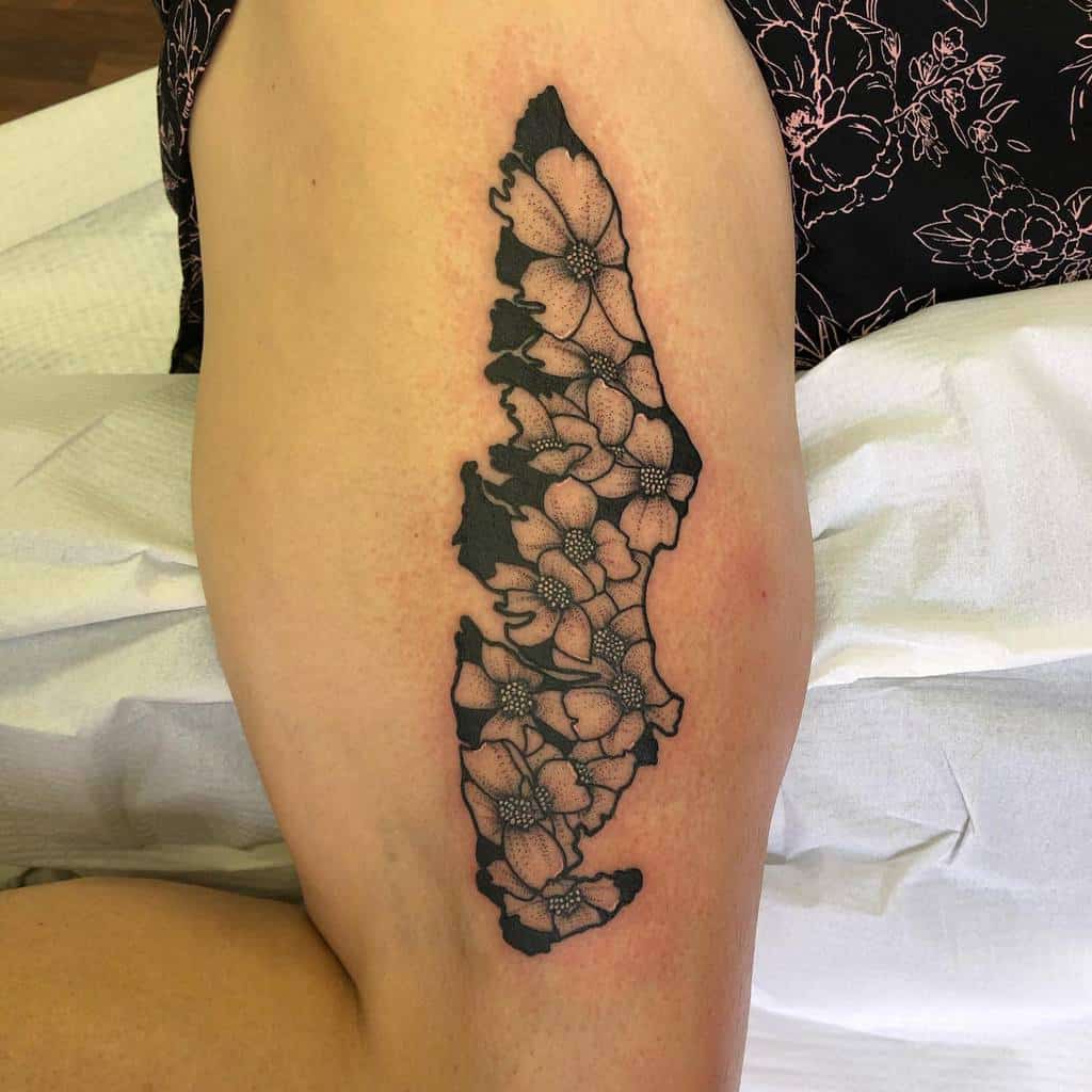 Dogwood Flower Leg Tattoo natasha.b.tattoos