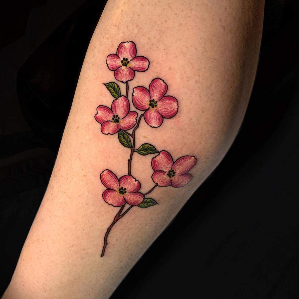 Dogwood Flower Leg Tattoo tinadimino