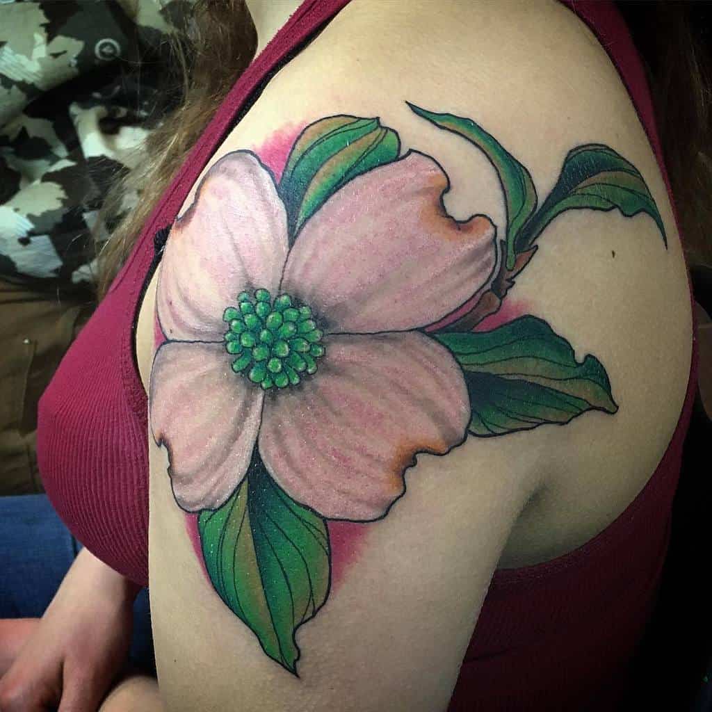 Dogwood Flower Shoulder Tattoo grateful_ink_tattoo