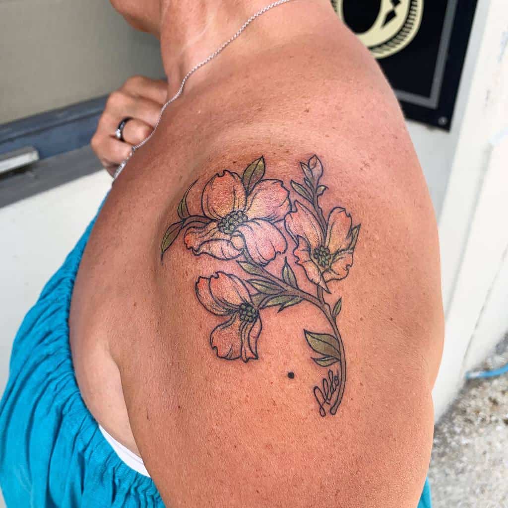 Dogwood Flower Shoulder Tattoo renelle_tattoo