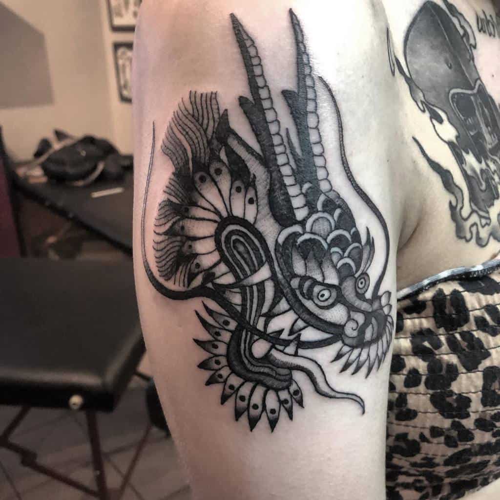 Dragon Head Arm Tattoo theblindtigertattooshop