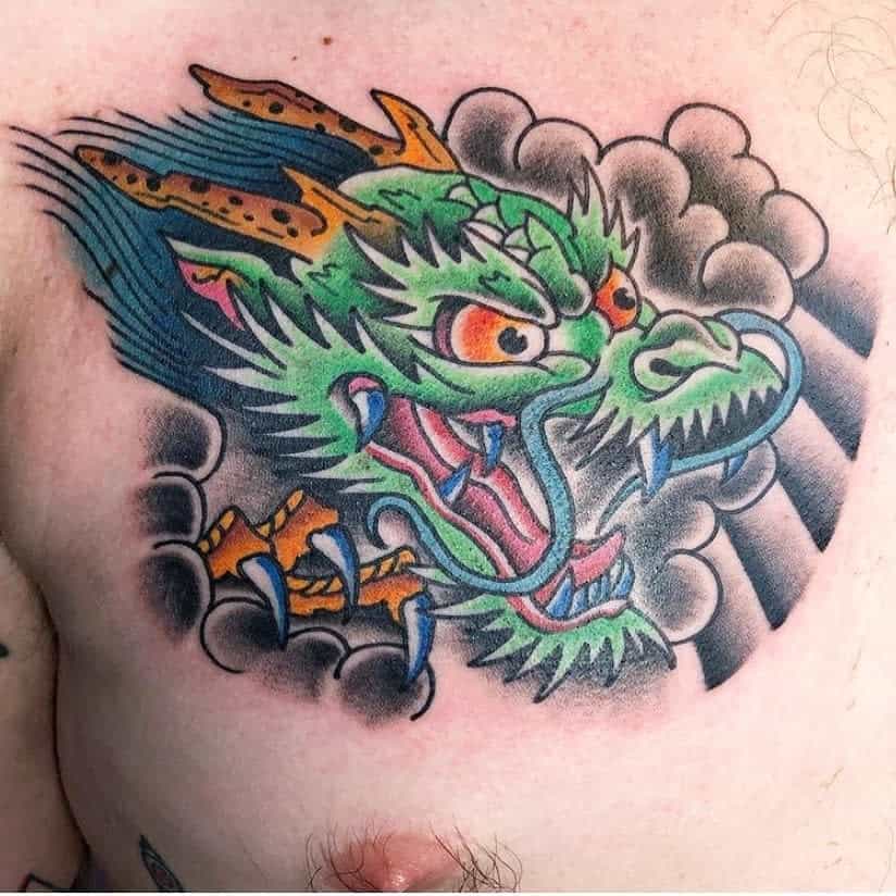 Dragon Head Chest Tattoo freedommachinetattoo