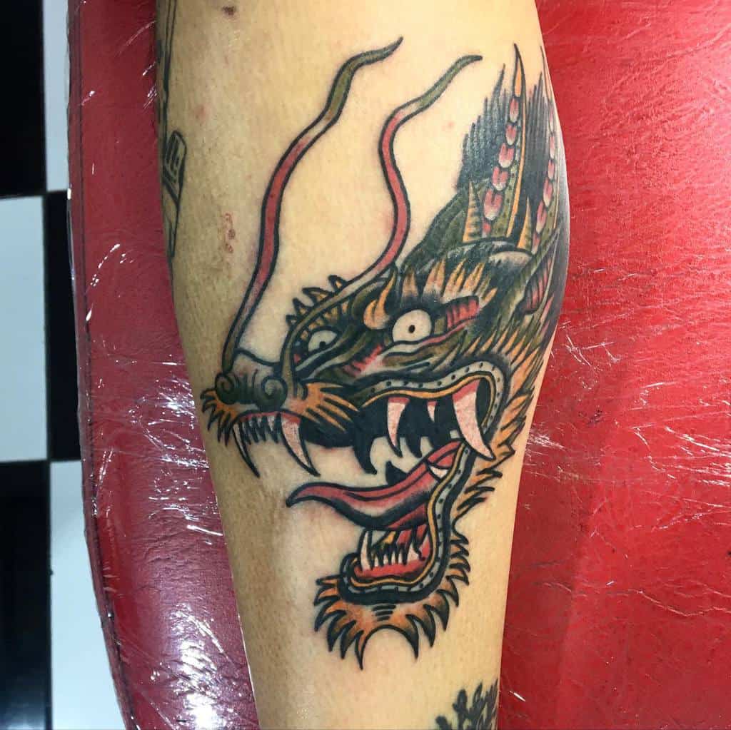 Dragon Head Leg Tattoo alonso_tattoo
