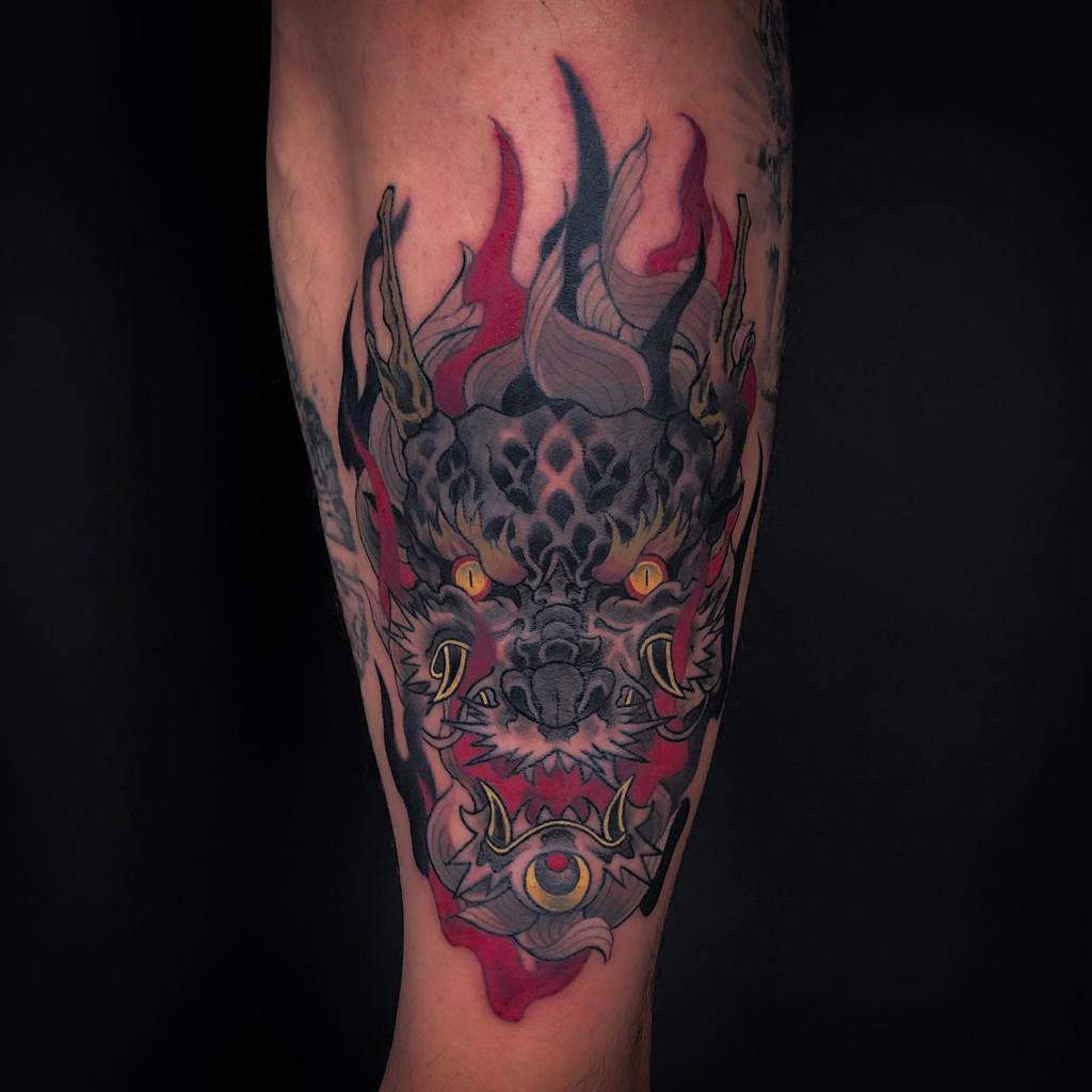 Dragon Head Leg Tattoo c.en_moonlights
