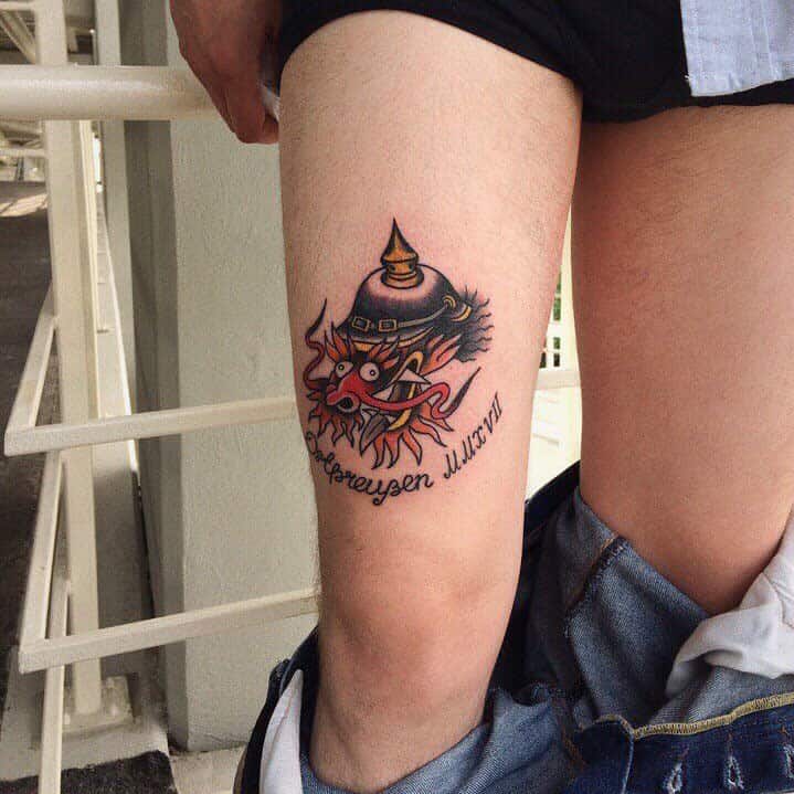 Dragon Head Leg Tattoo julia.tattooing