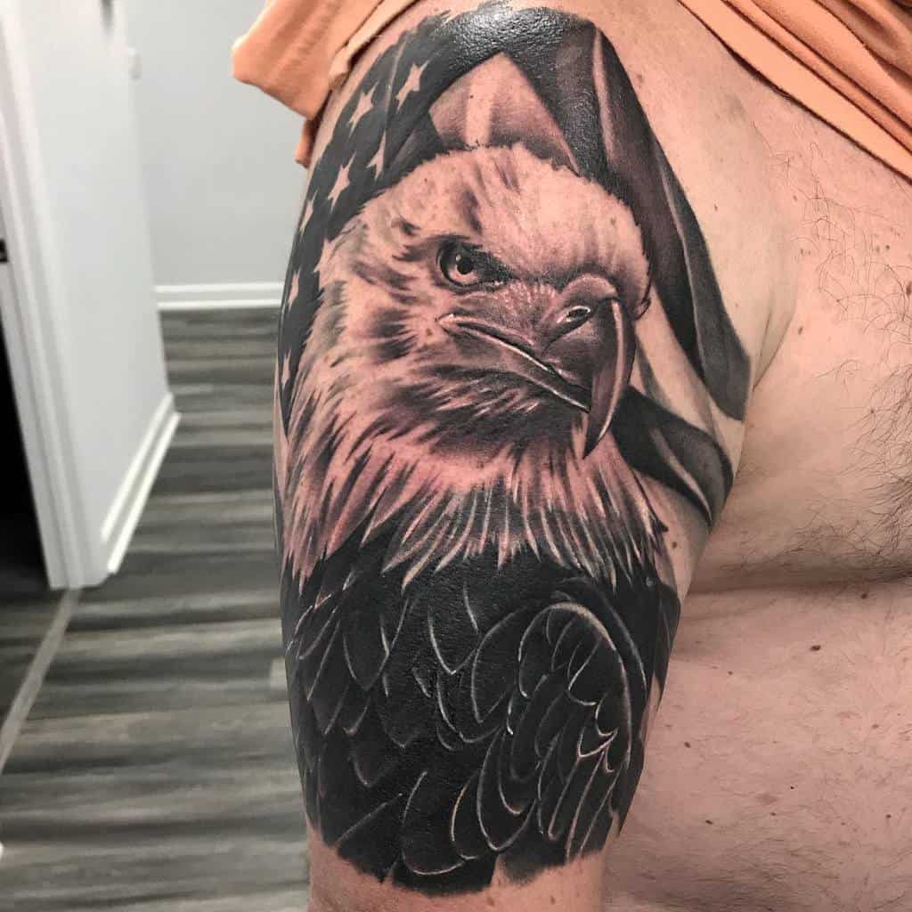 Eagle Head with Flag Tattoo aragontattooist