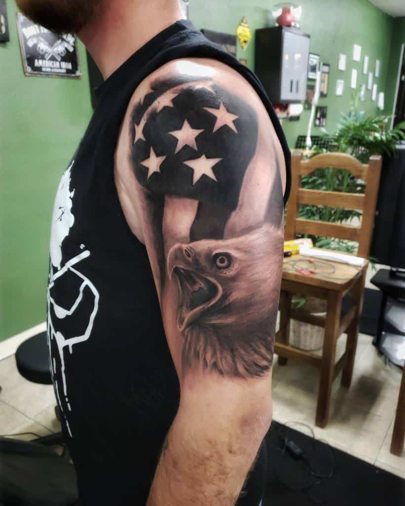Eagle Head with Flag Tattoo snakesanddaggers
