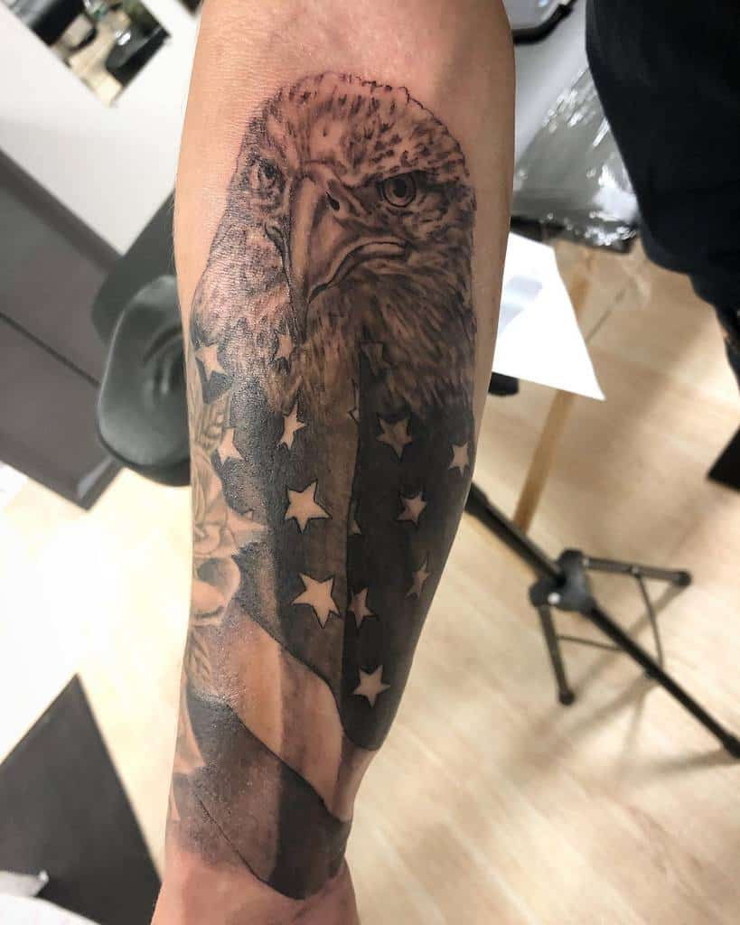 Eagle Head with Flag Tattoo studio87tattoos