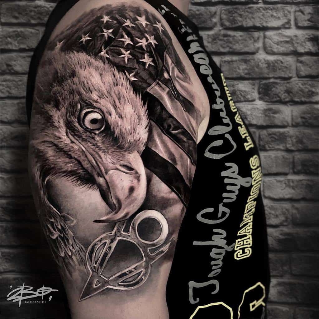 Eagle Head with Flag Tattoo ta2bo